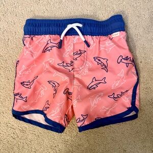 Cat & Jack Peach Shark Print Shorts with Blue Trim